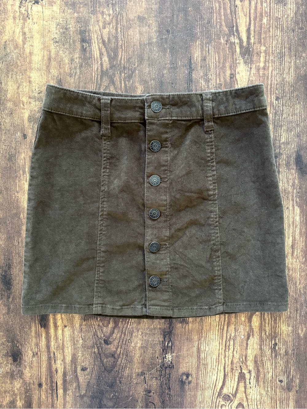 Celebrity Pink Olive Green Corduroy Button-Front Mini Skirt